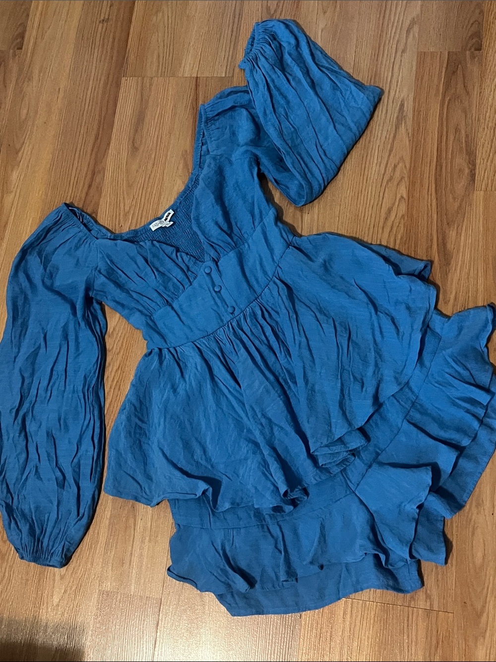 Fashion Nova Royal Blue Ruffle Sleeve Romper Dress
